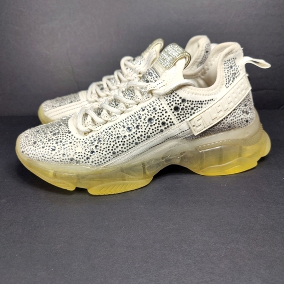 Steve Madden Women's Maxima Rhinestone Sneakes Off White Platform Shoes Size 9.5 - Picture 1 of 11